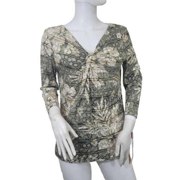 Ruby Rd. Tops - Ruby Rd Top women's Blouse Size SP  Petite Lush Life 3/4 Sleeve Floral Olive 35